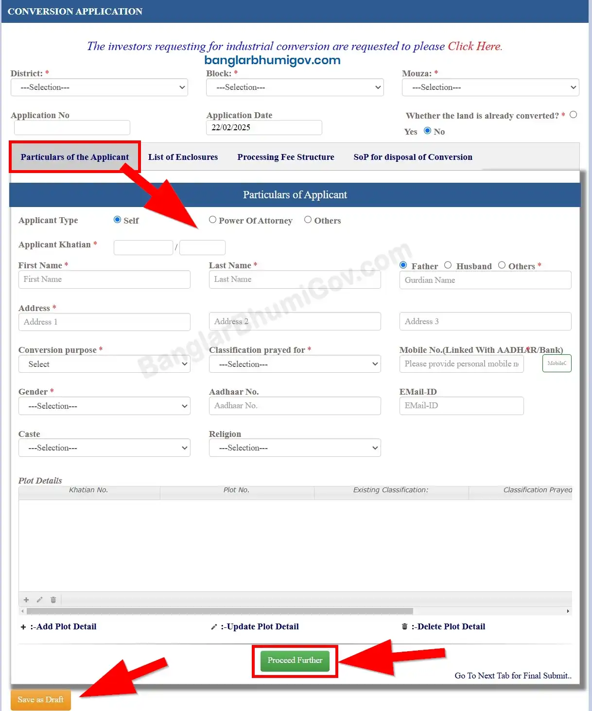 BanglarBhumi Conversion Particulars of Applicant 2025