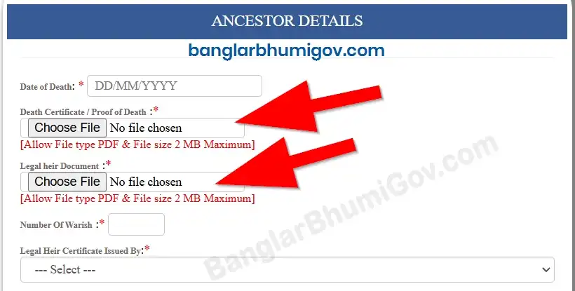 BanglarBhumi Warish Application Ancestor Details 2025