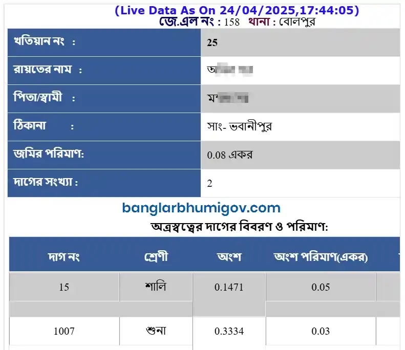 Birbhum Khatian and Plot Records