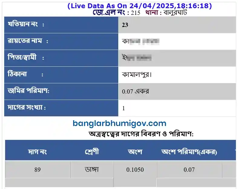 Dakshin Dinajpur Khatian and Plot Records