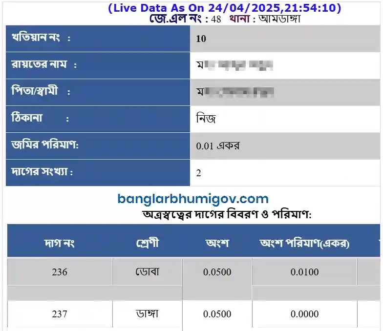 North 24 Parganas Khatian and Plot Records