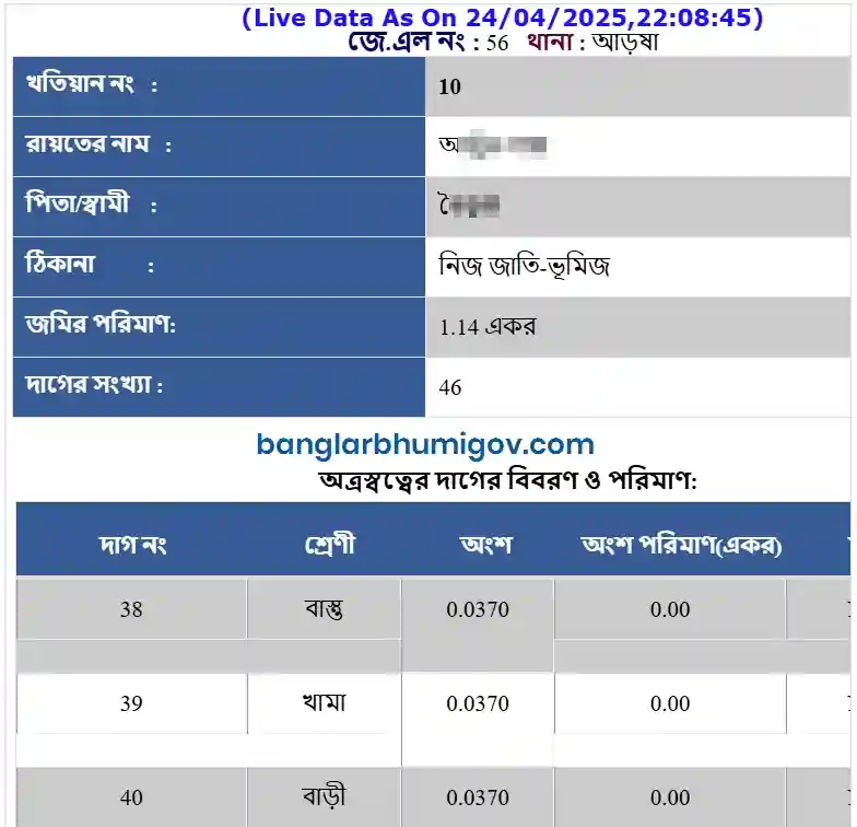 Purulia Khatian and Plot Records